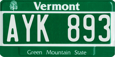 VT license plate AYK893