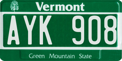VT license plate AYK908