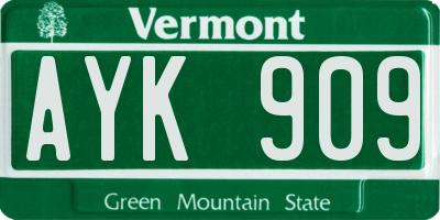 VT license plate AYK909