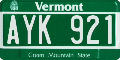 VT license plate AYK921