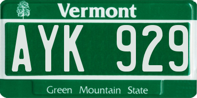 VT license plate AYK929