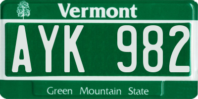 VT license plate AYK982