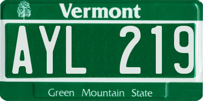 VT license plate AYL219