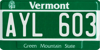 VT license plate AYL603