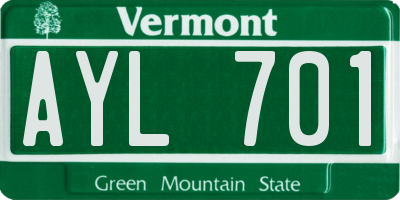 VT license plate AYL701