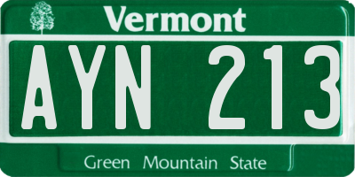 VT license plate AYN213