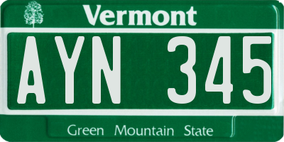 VT license plate AYN345