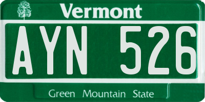 VT license plate AYN526