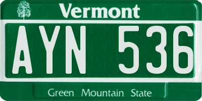 VT license plate AYN536