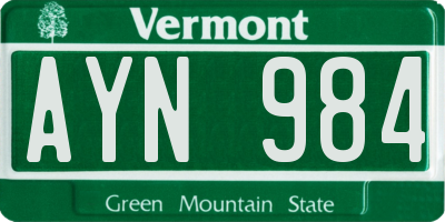 VT license plate AYN984
