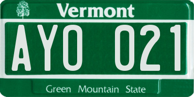 VT license plate AYO021