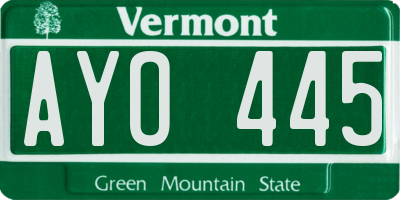 VT license plate AYO445
