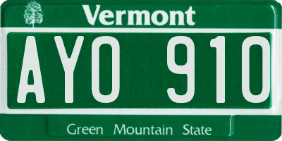 VT license plate AYO910