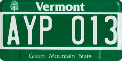 VT license plate AYP013