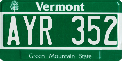 VT license plate AYR352