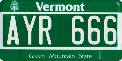 VT license plate AYR666