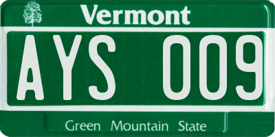 VT license plate AYS009