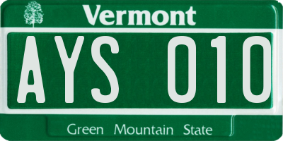 VT license plate AYS010