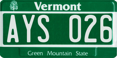 VT license plate AYS026