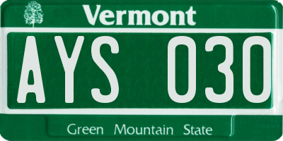 VT license plate AYS030