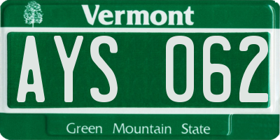 VT license plate AYS062