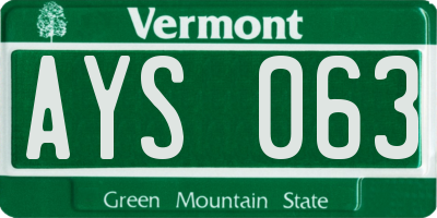 VT license plate AYS063