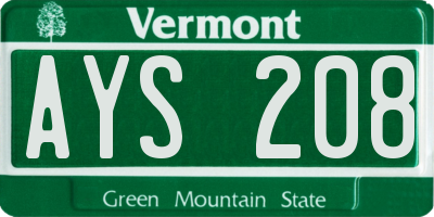 VT license plate AYS208