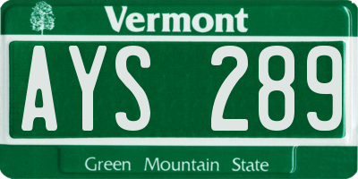 VT license plate AYS289