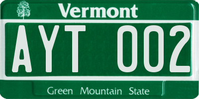 VT license plate AYT002