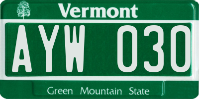 VT license plate AYW030