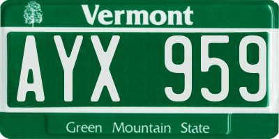 VT license plate AYX959