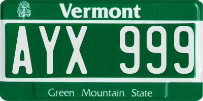 VT license plate AYX999