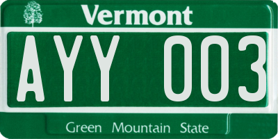 VT license plate AYY003
