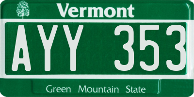 VT license plate AYY353