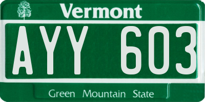 VT license plate AYY603