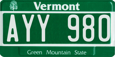 VT license plate AYY980