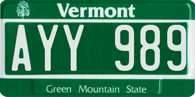 VT license plate AYY989