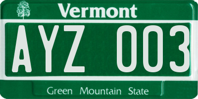 VT license plate AYZ003