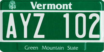 VT license plate AYZ102