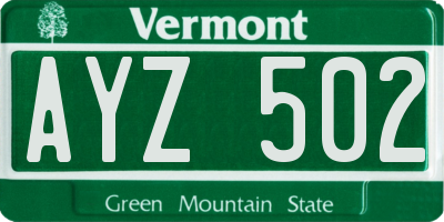 VT license plate AYZ502