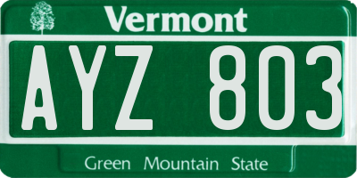 VT license plate AYZ803