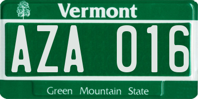 VT license plate AZA016