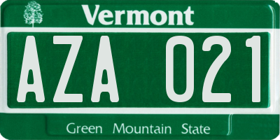 VT license plate AZA021