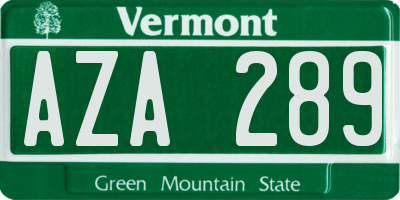 VT license plate AZA289