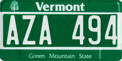 VT license plate AZA494