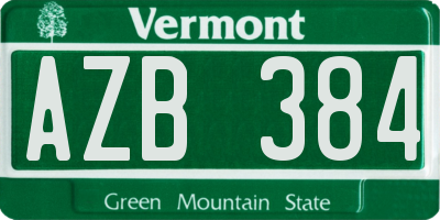 VT license plate AZB384