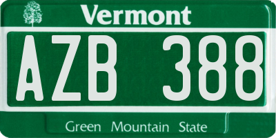 VT license plate AZB388