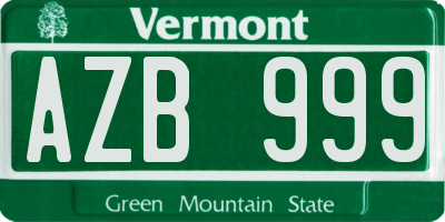VT license plate AZB999