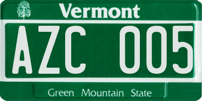 VT license plate AZC005