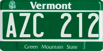 VT license plate AZC212